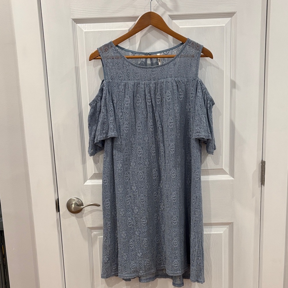 Mittoshop Blue Lace Cold Shoulder Dress